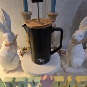 Matte Black French Press Coffee Maker with Wooden Lid - Unbranded